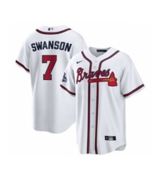 Men's Atlanta Braves #7 Dansby Swanson 2021 White World Series Champions Cool Base Stitched Jersey