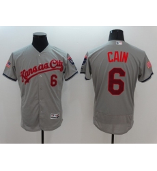 Men's Kansas City Royals #6 Lorenzo Cain Majestic Gray Fashion Stars & Stripes FlexBase Player Jersey