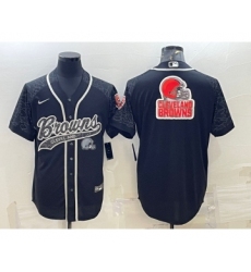 Men's Cleveland Browns Black Reflective Team Big Logo With Patch Cool Base Stitched Baseball Jersey