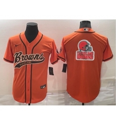 Men's Cleveland Browns Orange Team Big Logo With Patch Cool Base Stitched Baseball Jersey Men's Cleveland Browns Orange Team Big Logo With Patch Cool Base Stitched Baseball Jersey