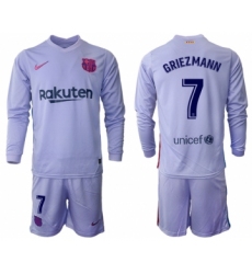 Men 2021-2022 Club Barcelona Second away purple Long Sleeve 7 Soccer Jersey