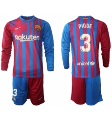 Men 2021-2022 Club Barcelona home red blue Long Sleeve 3 Nike Soccer Jersey