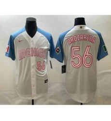 Mens Mexico Baseball #56 Randy Arozarena Number 2023 White Blue World Classic Stitched Jersey