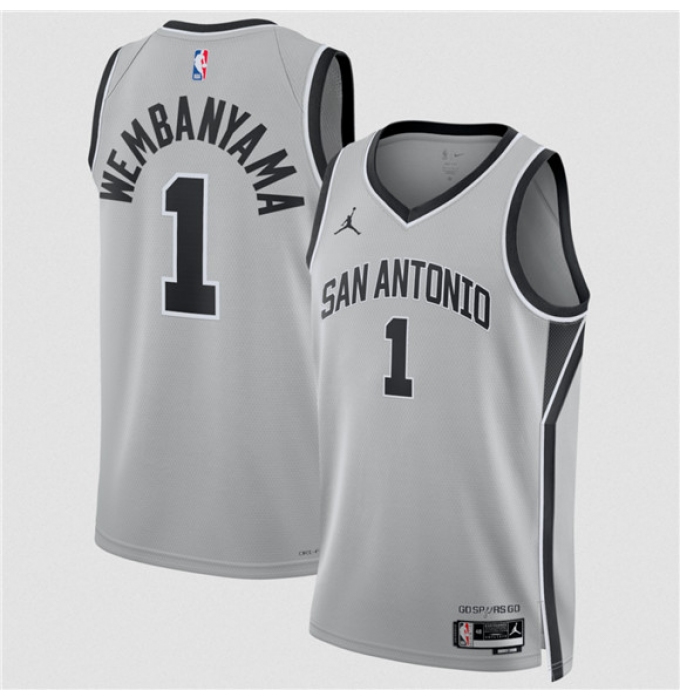 Men's San Antonio Spurs #1 Victor Wembanyama Silver 2025 Statement Edition Stitched Basketball Jersey