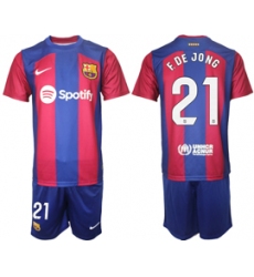 Men's Barcelona #21 F.De Jong Blue Red 2023-24 Home Soccer Jersey