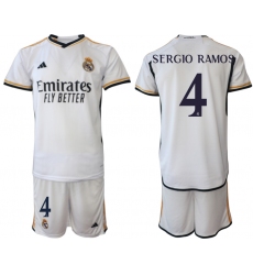 Men's Real Madrid #4 Sergio Ramos 2023-24 White Home Soccer Jersey