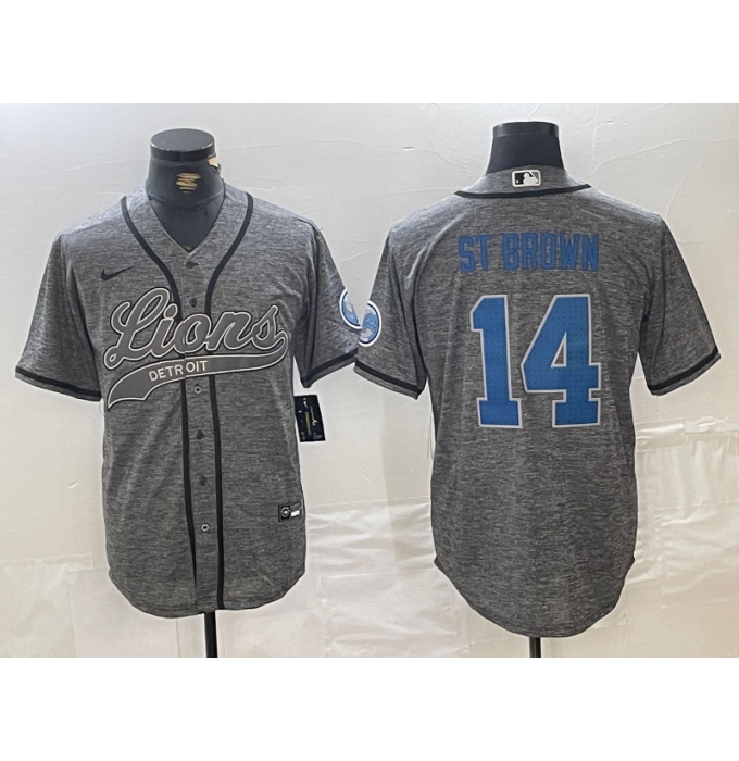 Men's Detroit Lions #14 Amon-Ra St. Brown Gray Cool Base Stitched Baseball Jersey