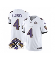 Men's Nike Baltimore Ravens #4 Zay Flowers White 2023 F.U.S.E Throwback Vapor Limited Stitched Jersey