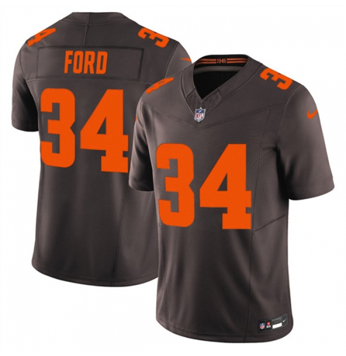 Men's Cleveland Browns #34 Jerome Ford Brown 2025 F.U.S.E. Alpha Dawg Limited Football Stitched Jersey