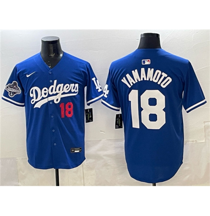 Men's Los Angeles Dodgers #18 Yoshinobu Yamamoto Royal 2025 World Series Champions Limited Stitched Baseball Jersey