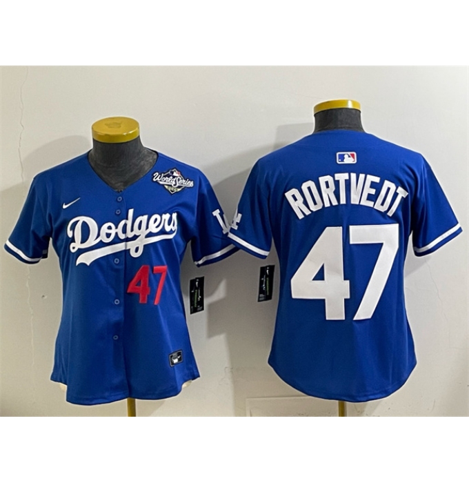 Women's Los Angeles Dodgers #47 Ben Rortvedt Royal 2025 World Series Limited Stitched Baseball Jersey(Run Small)