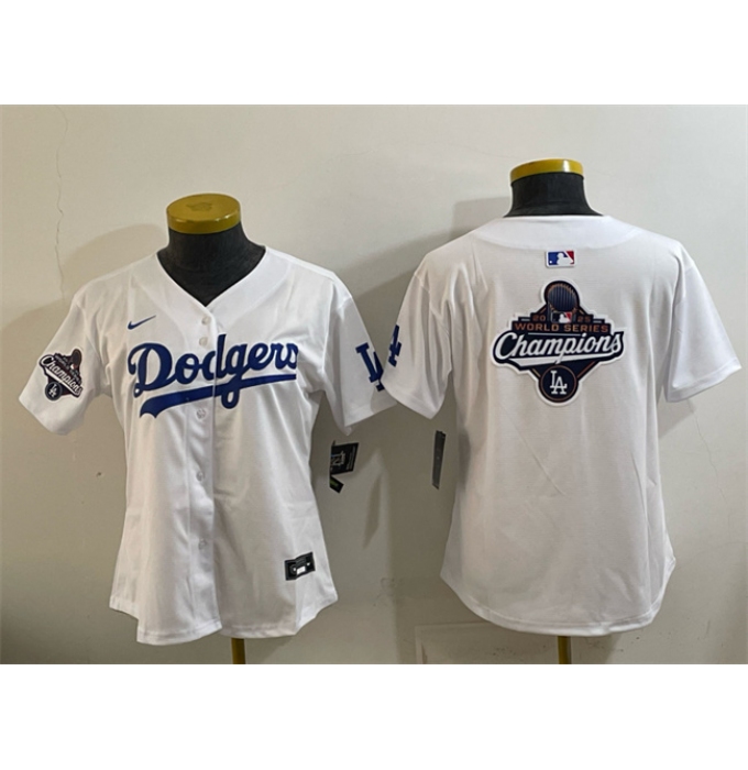Women's Los Angeles Dodgers White 2025 World Series Champions Big Logo Home Limited Stitched Baseball Jersey(Run Small)
