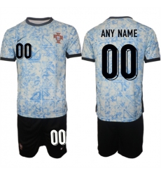 Men's Portugal Team Custom 2024-25 White Blue Away Soccer Jersey Suit