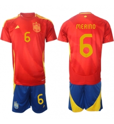 Men's Spain Team #6 Mikel Merino 2024-25 Red Home Soccer Jersey Suit