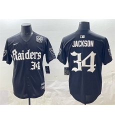 Men's Las Vegas Raiders #34 Bo Jackson Black 'Gothic Sin City Shadows Edition' With 65th Anniversary Vapor Limited Stitched Baseball Jersey