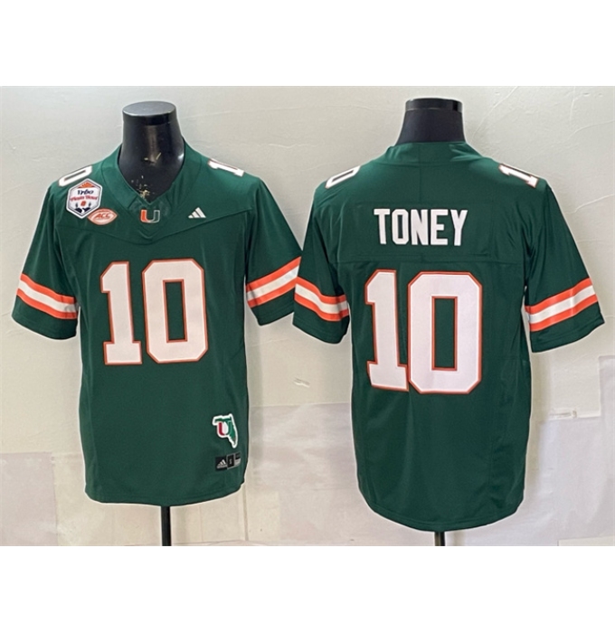 Men's Miami Hurricanes #10 Malachi Toney Orange Alternate F.U.S.E. Fiesta Bowl Champions & Florida Patch Stitched Football Jersey