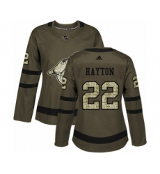 Women's Adidas Arizona Coyotes #22 Barrett Hayton Authentic Green Salute to Service NHL Jersey