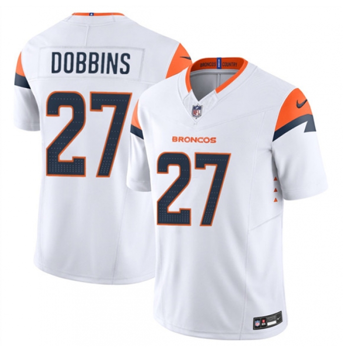 Men's Denver Broncos #27 J.K. Dobbins White 2025 F.U.S.E. Vapor Limited Football Stitched Jersey