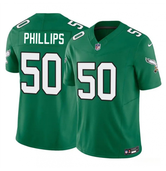 Men's Philadelphia Eagles #50 Jaelan Phillips Kelly Green 2025 F.U.S.E. Vapor Untouchable Limited Throwback Football Stitched Jersey