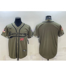 Men's Tampa Bay Buccaneers Blank Olive Salute to Service Cool Base Stitched Baseball Jersey