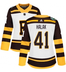 Women's Adidas Boston Bruins #41 Jaroslav Halak Authentic White 2019 Winter Classic NHL Jersey