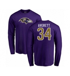 Football Baltimore Ravens #34 Anthony Averett Purple Name & Number Logo Long Sleeve T-Shirt