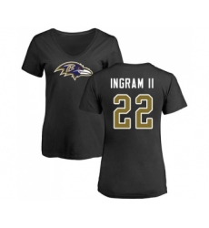 Football Women's Baltimore Ravens #22 Mark Ingram II Black Name & Number Logo T-Shirt