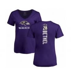 Football Women's Baltimore Ravens #28 Justin Bethel Purple Backer T-Shirt