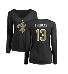 Football Women's New Orleans Saints #13 Michael Thomas Black Name & Number Logo Slim Fit Long Sleeve T-Shirt