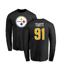 Football Pittsburgh Steelers #91 Stephon Tuitt Black Name & Number Logo Long Sleeve T-Shirt