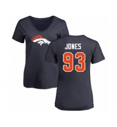 Football Women's Denver Broncos #93 Dre'Mont Jones Navy Blue Name & Number Logo T-Shirt