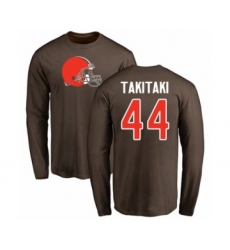 Football Cleveland Browns #44 Sione Takitaki Brown Name & Number Logo Long Sleeve T-Shirt