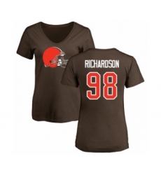Football Women's Cleveland Browns #98 Sheldon Richardson Brown Name & Number Logo T-Shirt