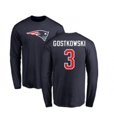 Football New England Patriots #3 Stephen Gostkowski Navy Blue Name & Number Logo Long Sleeve T-Shirt