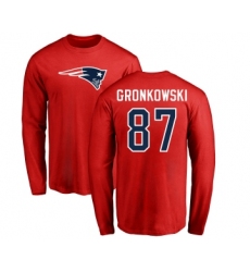 Football New England Patriots #87 Rob Gronkowski Red Name & Number Logo Long Sleeve T-Shirt