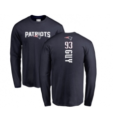 Football New England Patriots #93 Lawrence Guy Navy Blue Backer Long Sleeve T-Shirt