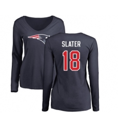 Football Women's New England Patriots #18 Matthew Slater Navy Blue Name & Number Logo Slim Fit Long Sleeve T-Shirt