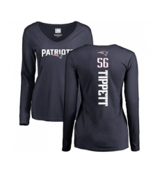 Football Women's New England Patriots #56 Andre Tippett Navy Blue Backer Slim Fit Long Sleeve T-Shirt