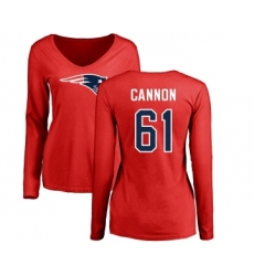 Football Women's New England Patriots #61 Marcus Cannon Red Name & Number Logo Slim Fit Long Sleeve T-Shirt