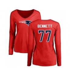 Football Women's New England Patriots #77 Michael Bennett Red Name & Number Logo Slim Fit Long Sleeve T-Shirt
