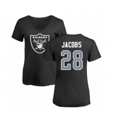 Football Women's Oakland Raiders #28 Josh Jacobs Black Name & Number Logo T-Shirt