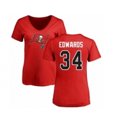 Football Women's Tampa Bay Buccaneers #34 Mike Edwards Red Name & Number Logo T-Shirt
