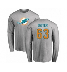 Football Miami Dolphins #63 Michael Deiter Ash Name & Number Logo Long Sleeve T-Shirt