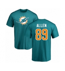 Football Miami Dolphins #89 Dwayne Allen Aqua Green Name & Number Logo T-Shirt