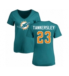 Football Women's Miami Dolphins #23 Cordrea Tankersley Aqua Green Name & Number Logo T-Shirt