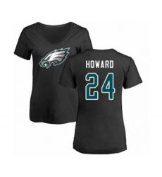 Women's Philadelphia Eagles #24 Jordan Howard Black Name & Number Logo Slim Fit T-Shirt