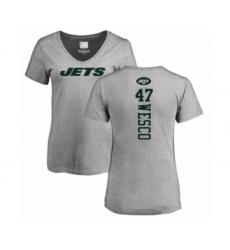 Football Women's New York Jets #47 Trevon Wesco Ash Backer T-Shirt