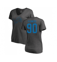 Football Women's Detroit Lions #90 Trey Flowers Black Name & Number Logo Long Sleeve T-Shir