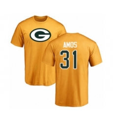 Football Green Bay Packers #31 Adrian Amos Gold Name & Number Logo T-Shirt