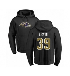 Football Baltimore Ravens #39 Tyler Ervin Black Name & Number Logo Pullover Hoodie